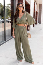 Load image into Gallery viewer, Phone Call Away Green Wrap Cropped Blouse
