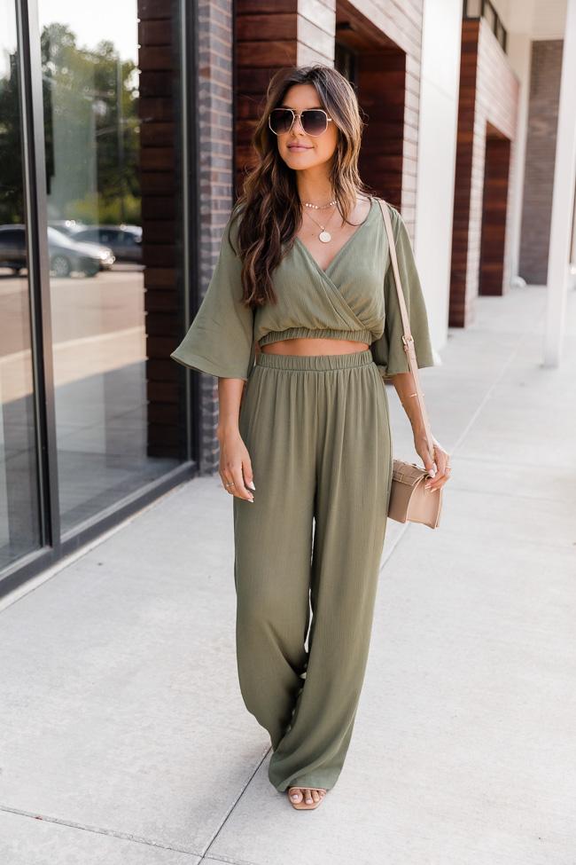 Phone Call Away Green Wrap Cropped Blouse