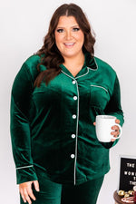 Load image into Gallery viewer, Asking Again Green Velvet Button Front Lounge Top

