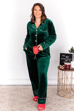 Load image into Gallery viewer, Asking Again Green Velvet Button Front Lounge Top
