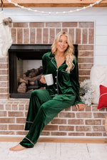 Load image into Gallery viewer, Asking Again Green Velvet Button Front Lounge Top
