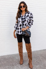 Load image into Gallery viewer, All I Ever Wanted Black/Ivory Plaid Button Front Blouse
