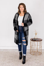 Load image into Gallery viewer, Bring It Right Back Black Buffalo Plaid Cardigan
