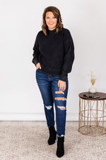 Load image into Gallery viewer, Call You Tonight Black Acid Wash Mock Neck Sweater
