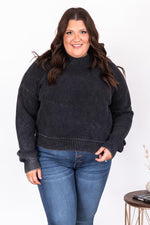 Load image into Gallery viewer, Call You Tonight Black Acid Wash Mock Neck Sweater
