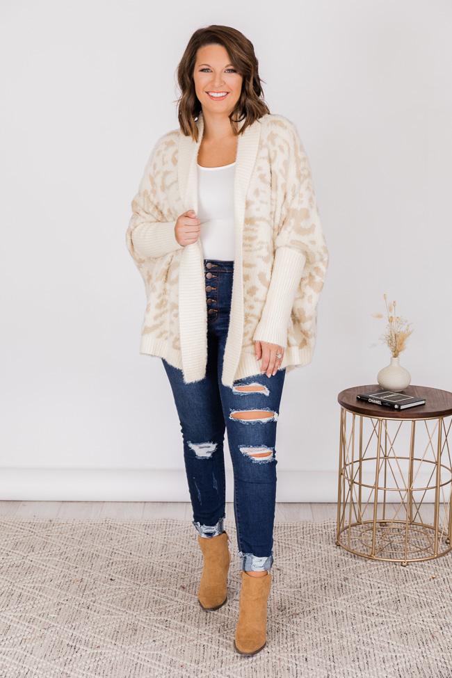 Caught Your Gaze Animal Print Ivory Cardigan