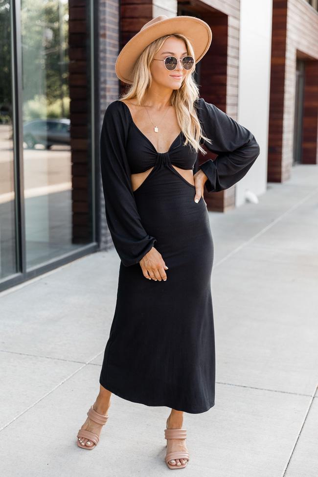 Telling A Story Black Long Sleeve Cutout Dress