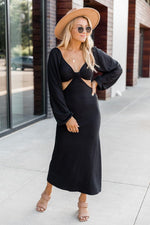 Load image into Gallery viewer, Telling A Story Black Long Sleeve Cutout Dress
