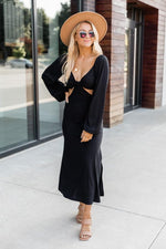 Load image into Gallery viewer, Telling A Story Black Long Sleeve Cutout Dress

