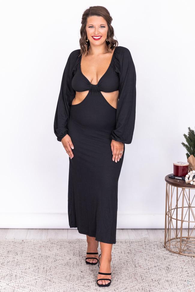Telling A Story Black Long Sleeve Cutout Dress