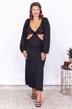 Load image into Gallery viewer, Telling A Story Black Long Sleeve Cutout Dress
