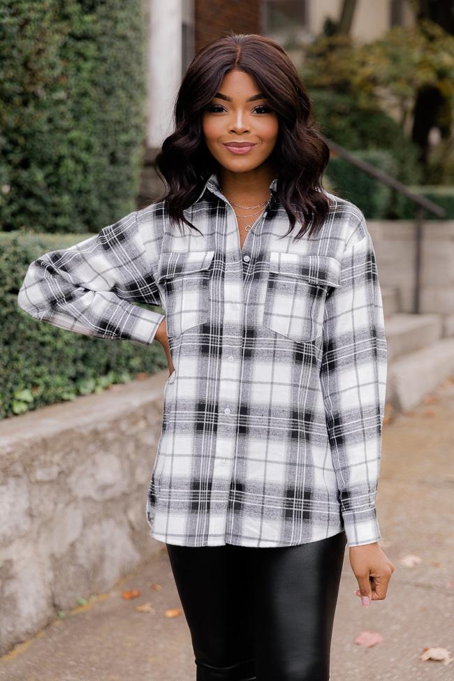 Dreaming Again Ivory/Black Plaid Blouse