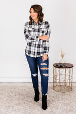 Load image into Gallery viewer, Dreaming Again Ivory/Black Plaid Blouse

