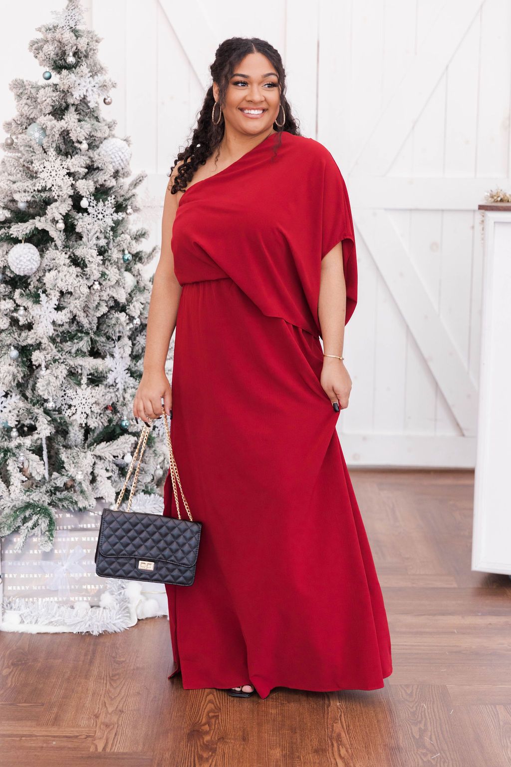 Found My Forever Burgundy One Shoulder Maxi Dress