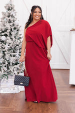 Load image into Gallery viewer, Found My Forever Burgundy One Shoulder Maxi Dress
