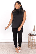 Load image into Gallery viewer, Heard It Before Black Lace Sleeve Mock Neck Blouse
