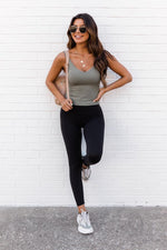 Load image into Gallery viewer, Miles Ahead Green V-Neck Tank Bra Top

