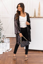 Load image into Gallery viewer, Be Amazed Black Sequin Kimono
