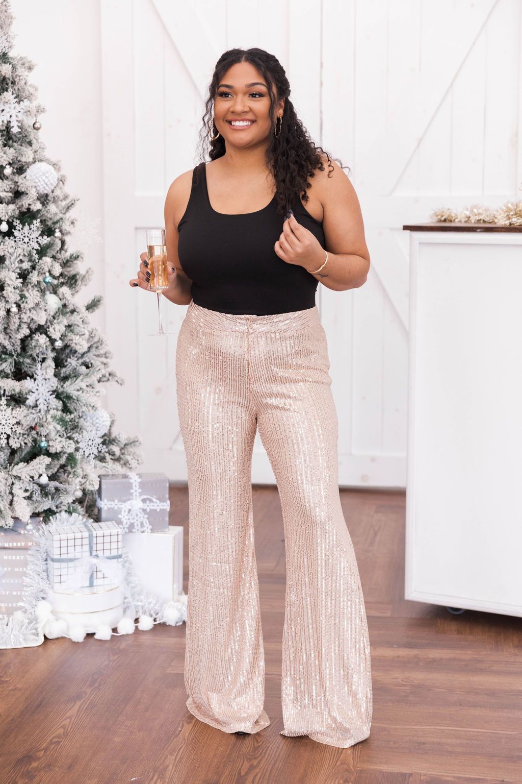 Truest Memory Gold Sequin Flare Pants