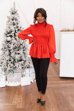 Load image into Gallery viewer, Dancefloor Heartbreak Red Smocked Turtleneck Blouse
