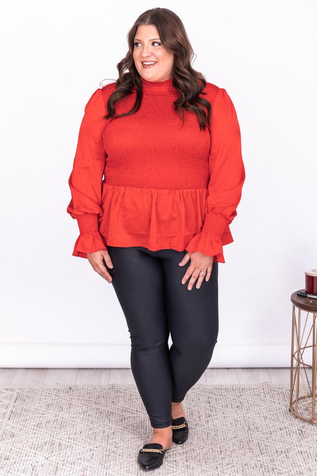 Dancefloor Heartbreak Red Smocked Turtleneck Blouse