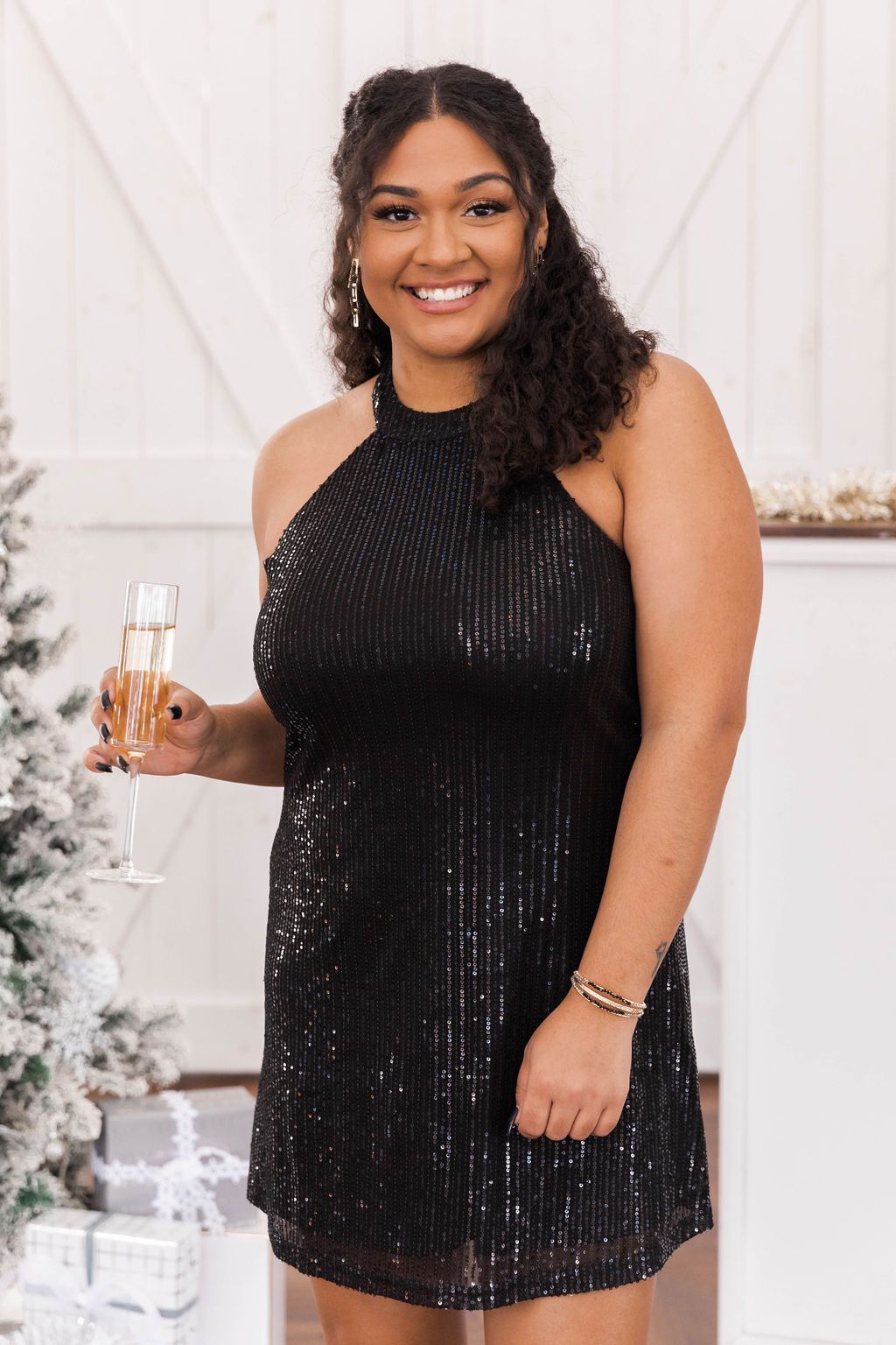 Dance Forever Black Sequin Halter Dress