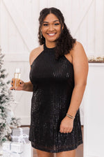 Load image into Gallery viewer, Dance Forever Black Sequin Halter Dress
