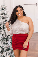 Load image into Gallery viewer, Right Away Gold One Shoulder Sequin Blouse
