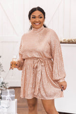 Load image into Gallery viewer, Making Plans Mock Neck Rose Gold Sequin Dress
