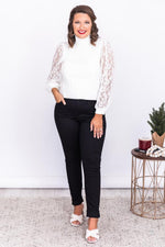 Load image into Gallery viewer, No Big Deal Ivory Lace Sleeve Turtleneck Sweater
