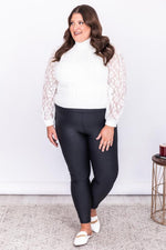 Load image into Gallery viewer, No Big Deal Ivory Lace Sleeve Turtleneck Sweater

