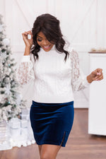 Load image into Gallery viewer, No Big Deal Ivory Lace Sleeve Turtleneck Sweater
