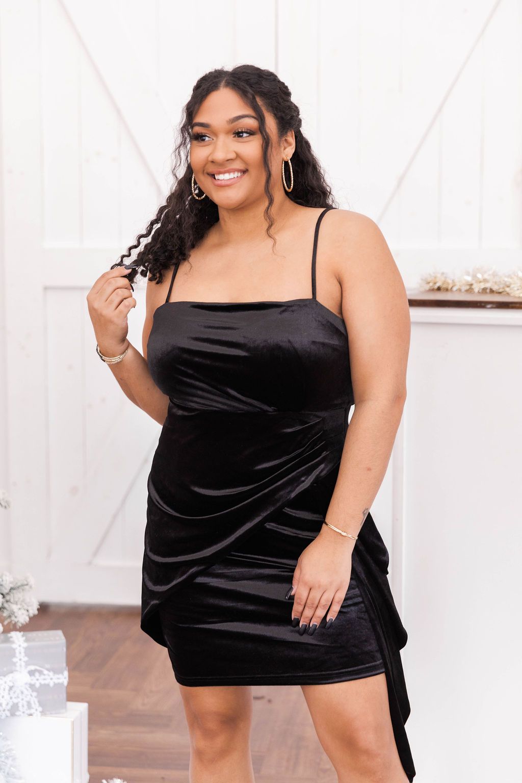 Everybody You Know Black Velvet Tie Waist Mini Dress
