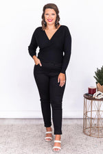 Load image into Gallery viewer, Forgiven Heart Black V-neck Wrap Sweater
