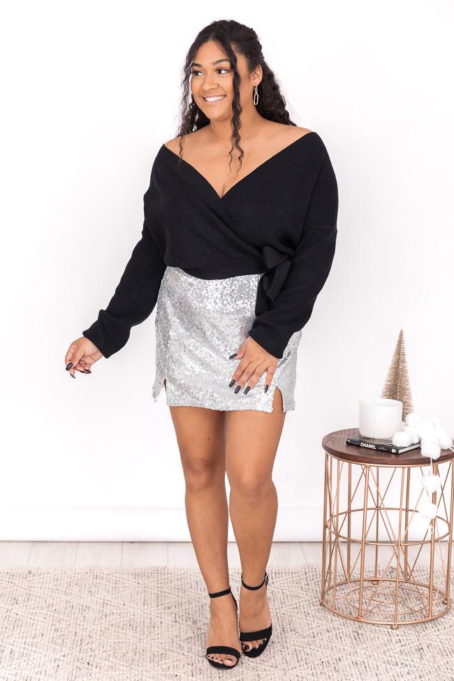 Forgiven Heart Black V-neck Wrap Sweater