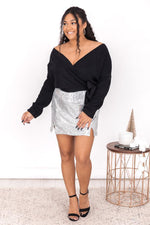Load image into Gallery viewer, Forgiven Heart Black V-neck Wrap Sweater
