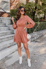 Load image into Gallery viewer, When You See Me Rust Satin Cut Out Mini Dress
