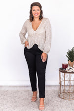 Load image into Gallery viewer, Final Hours Beige Ruffle Sequin Blouse
