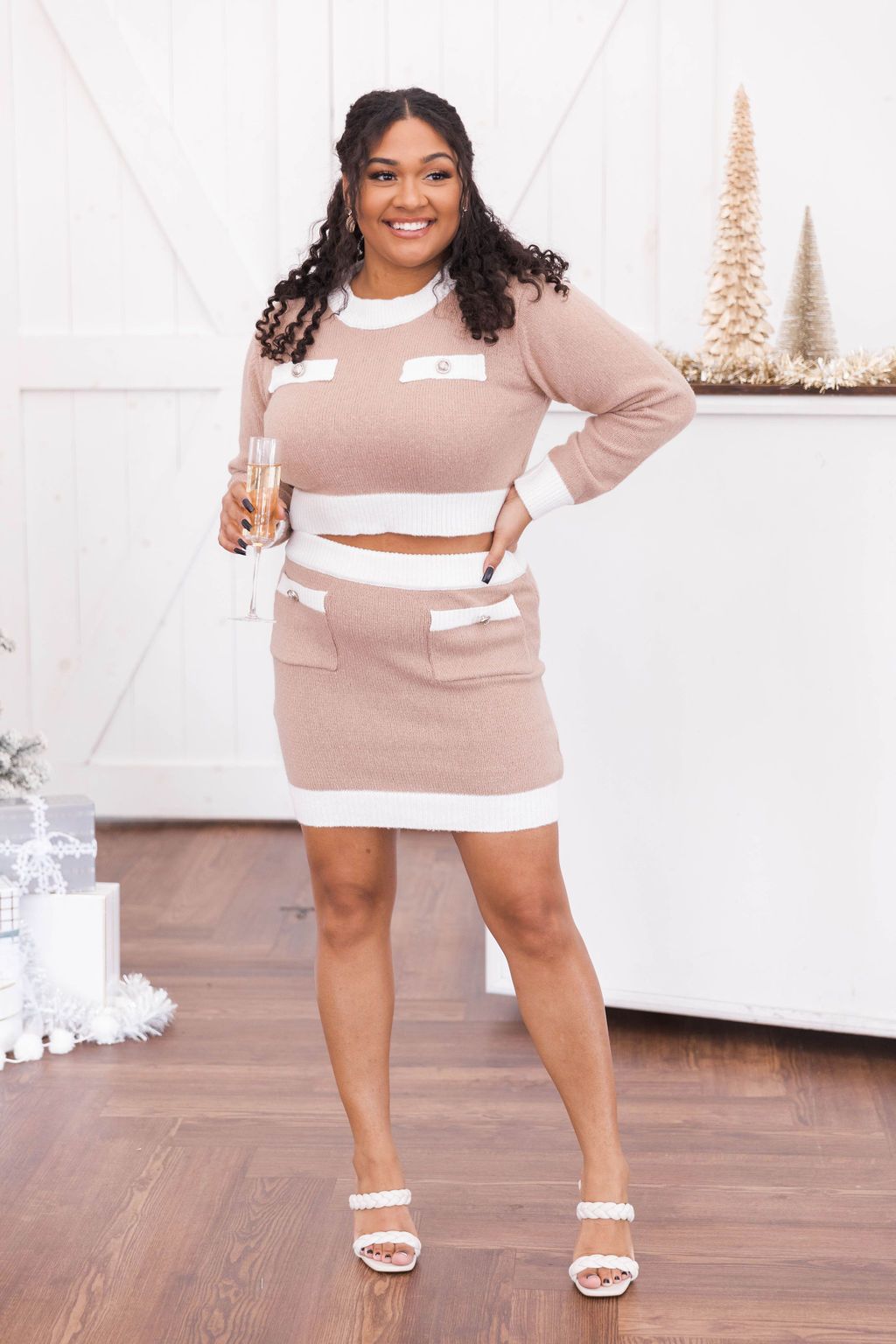 Saying Goodbye Beige Button Sweater Skirt