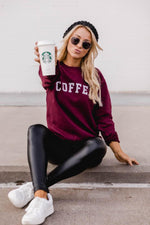 Load image into Gallery viewer, Coffee Varsity Graphic Maroon Sweatshirt
