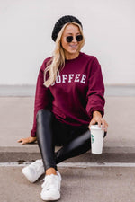Load image into Gallery viewer, Coffee Varsity Graphic Maroon Sweatshirt
