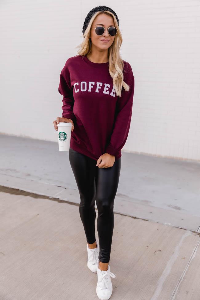 Coffee Varsity Graphic Maroon Sweatshirt