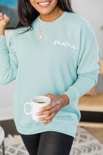 Load image into Gallery viewer, Mama Embroidered Script Dusty Blue Sweatshirt
