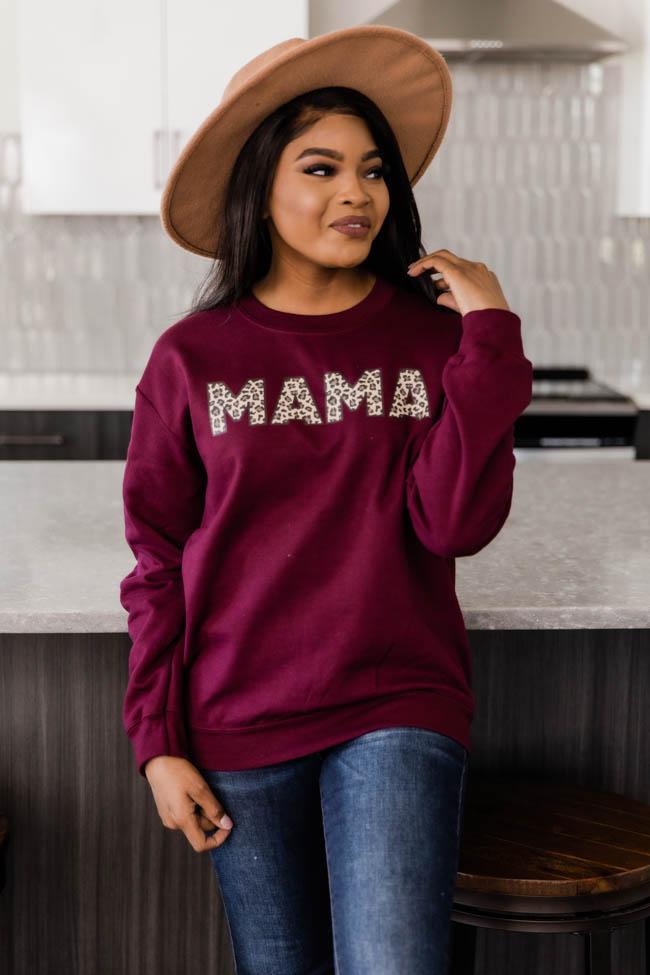 Mama Animal Print Sweatshirt Maroon