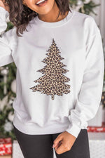 Load image into Gallery viewer, Animal Print Christmas Tree Graphic White Sweatshirt
