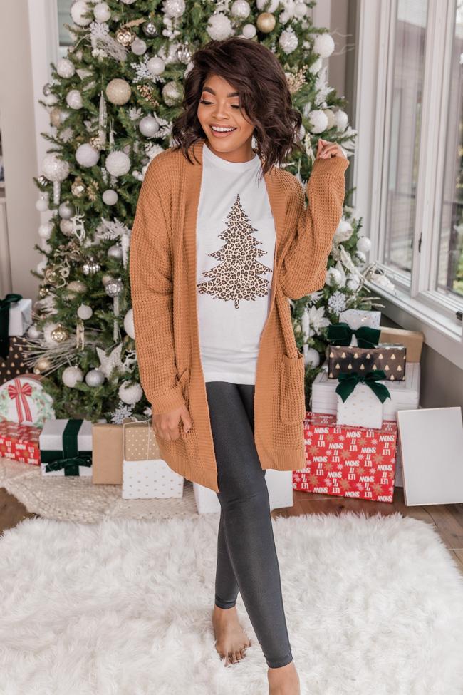 Animal Print Christmas Tree Graphic White Tee