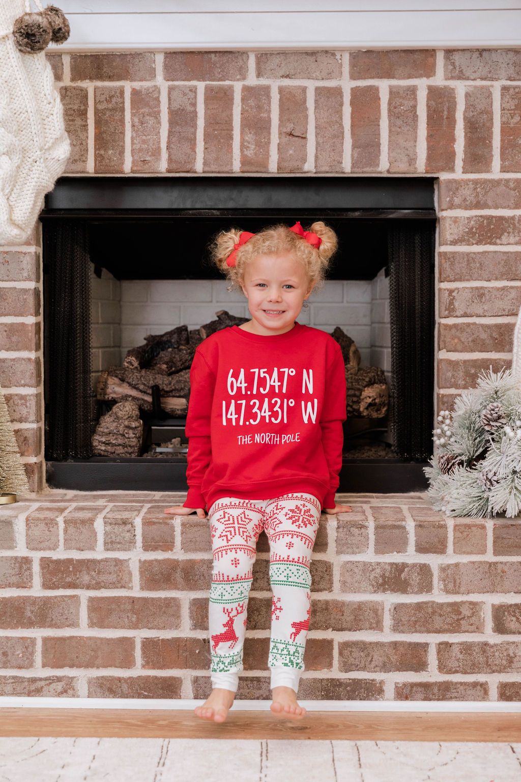 Kids North Pole Coordinates Red Graphic Sweatshirt