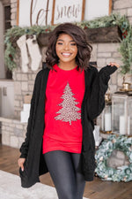 Load image into Gallery viewer, Animal Print Christmas Tree Graphic Red Tee
