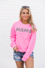 Load image into Gallery viewer, Mama Animal Print Sweatshirt Safety Pink
