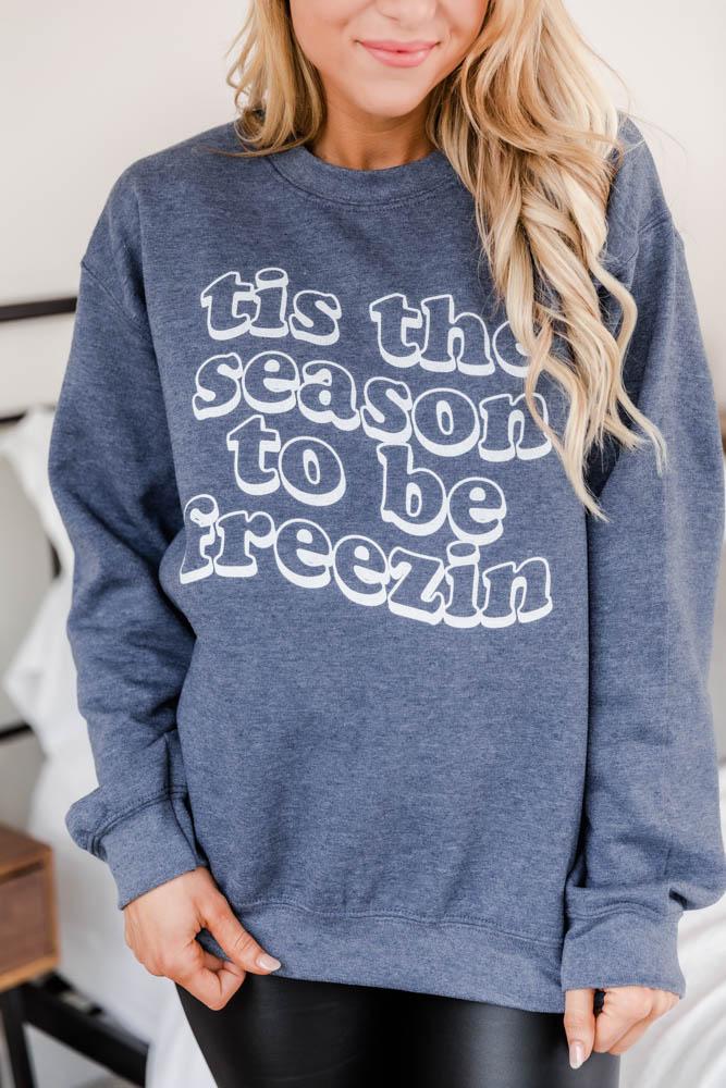 Tis The Season To Be Freezing Faded Navy Graphic Sweatshirt